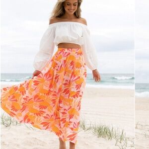 Floral Pink and Orange Women's Skirt